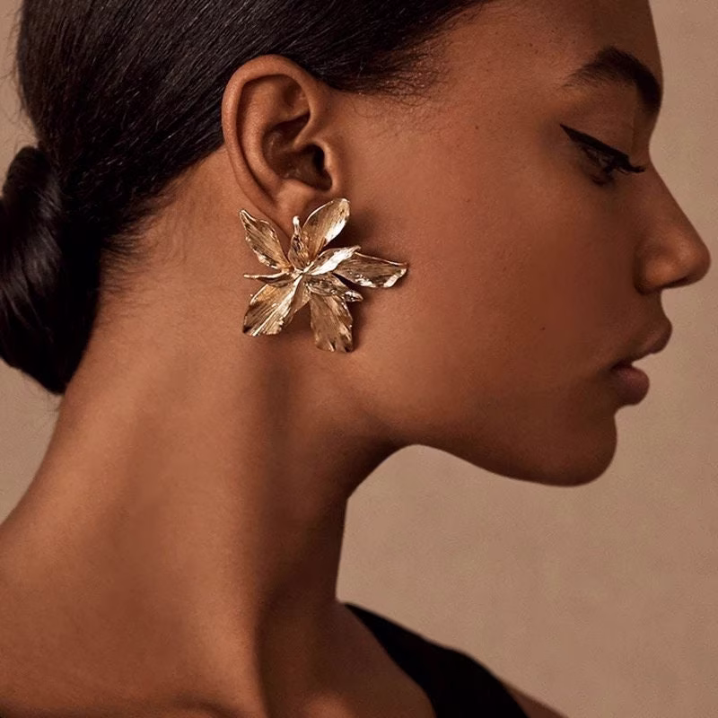 Wedding Statement Earrings| Floral Gold Flower Bridal Bridesmaid Earrings