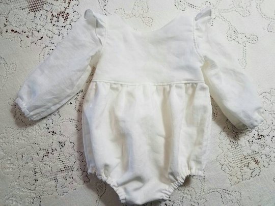 Long Sleeve Linen-Blend Romper in Eggshell- Infant Toddler Child Sizes - Christmas Baptism Christening Vintage-style Bubble Photo Prop
