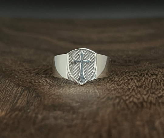 Medieval Cross Shield Ring // Silver 925 Sterling Religious Jewelry