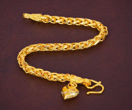 Foxtail Link Chain Bracelet, 22K 23K 24K Gold Bracelet, Thailand Jewelry, Baht Chain, Heart Bracelet, Bracelets For Women, Birthday Gift