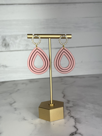 Pink Teardrop Clay Earrings, Polymer Clay, Handmade, Dangle Statement Light Lightweight