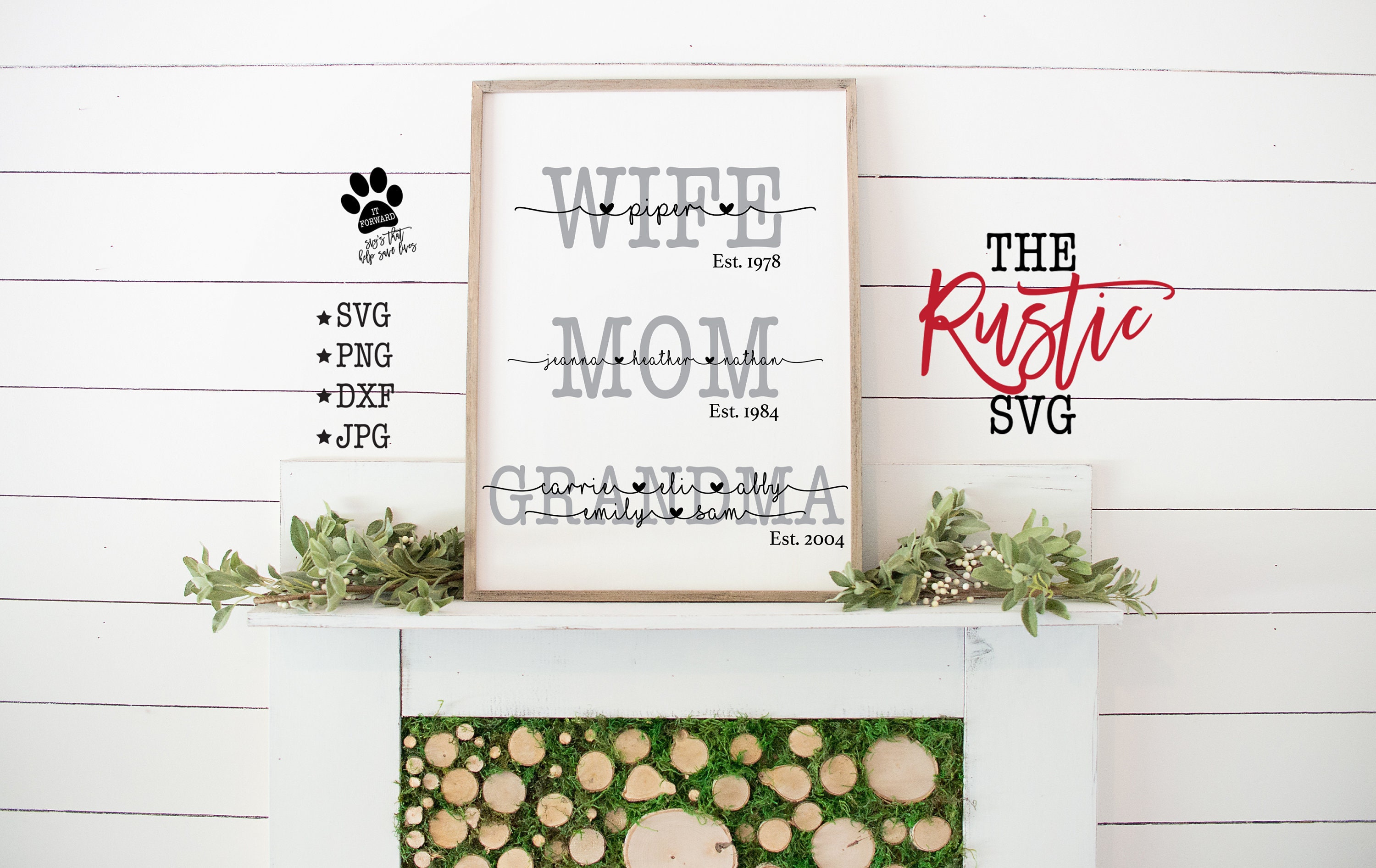 Wife Mom Grandma, Names Sign, Grandma Svg, Mother's Day Gift, Est, Svg Files, Svg, Cricut, Silhouette, 014