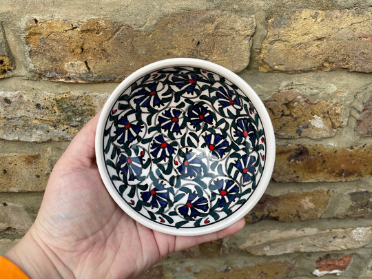 Flowers Hand-Painted Ceramic Bowl, 12cm Turkish Tile Arts, Perfect For Rice Dishes, Noodles, Soups/Broths & Even Ice Cream