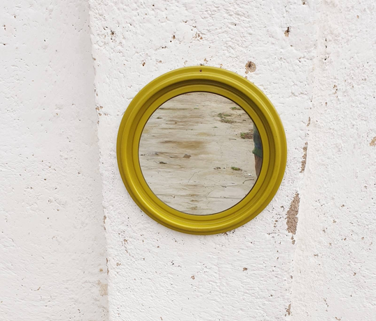 Vintage Plastic Round Mirror/Retro Green Wall Space Age Home Decor Italy 1970 "70S