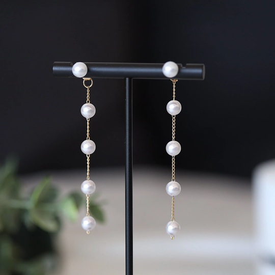 Pearl Drop Earring, Dangle Long Threader Delicate Minimal Gift For Her