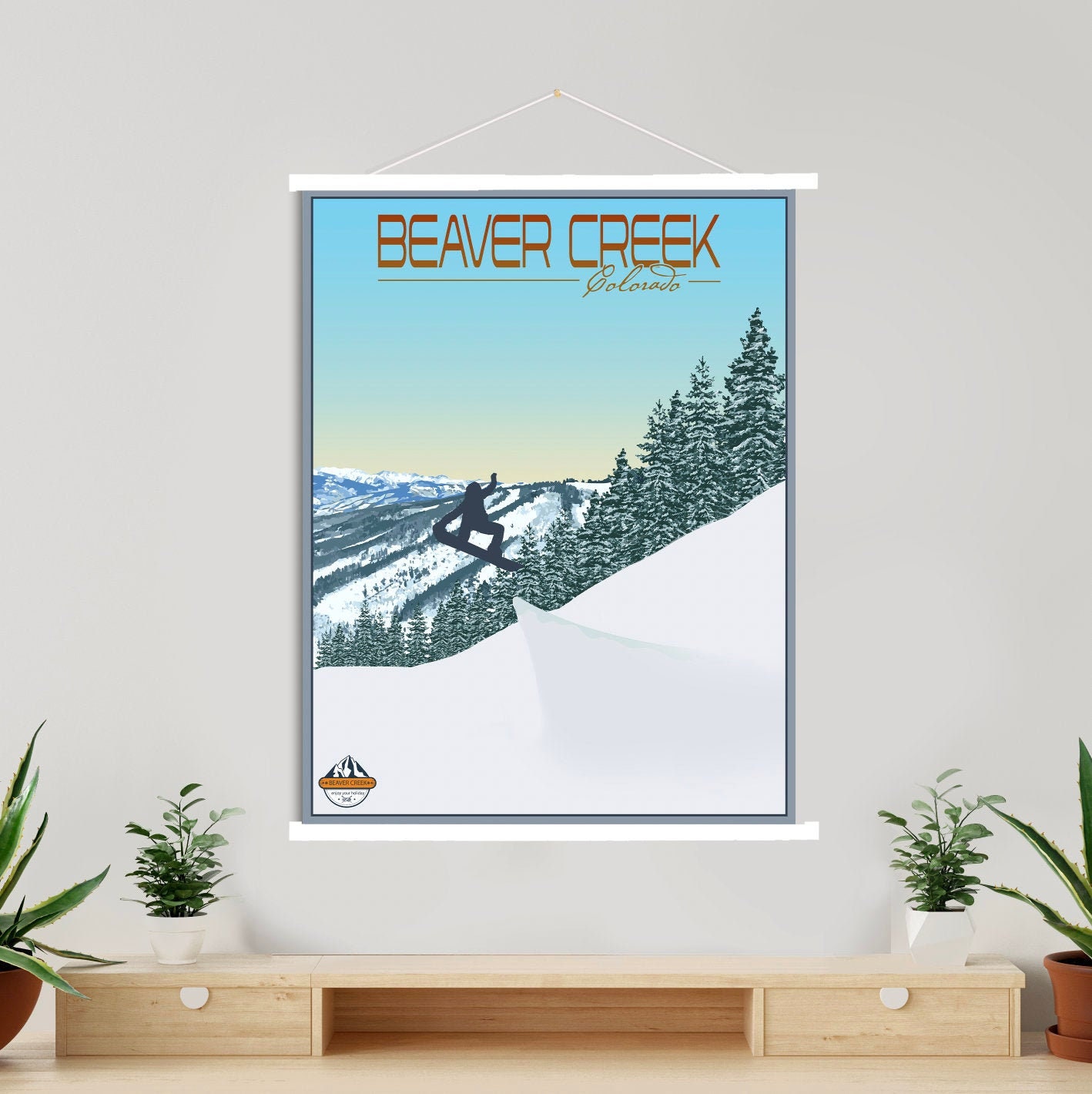 Beaver Creek Colorado Modern Illustration Print | Hanging Canvas Of Ski Resort Printed Marketplace