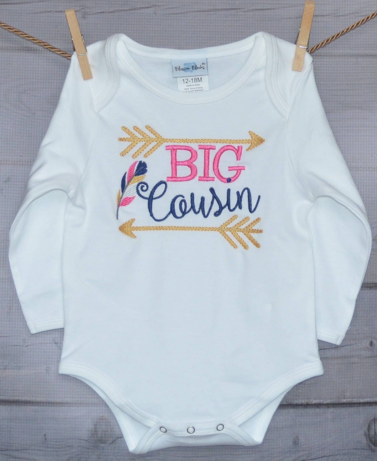Personalized Big Little Middle Cousin With Arrows & Feathers Applique Shirt Or Bodysuit Girl Boy