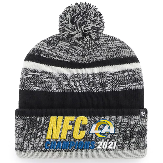 Men's '47 Heathered Black Los Angeles Rams 2021 NFC Champions Northward Cuffed Pom Knit Hat, Grey