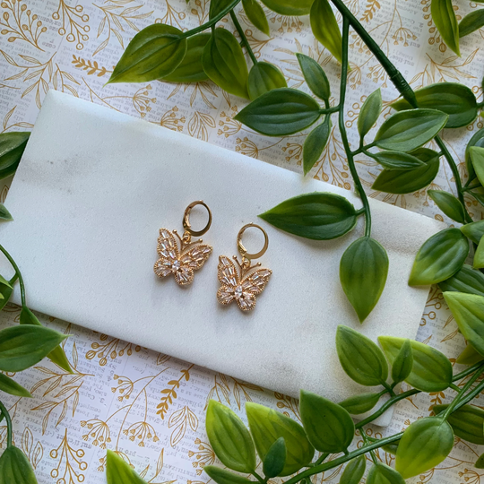 Gold Plated Cubic Zirconia Butterfly Earrings | Dangle