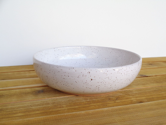 Single Pasta Bowl in Glossy White Glaze, Speckled, Ceramic Dinner Salad