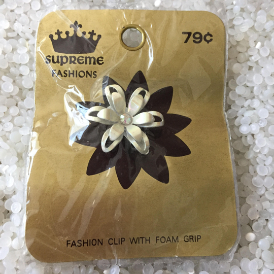 Vintage Barrette, Enamel Flower, Baked On Finish, White Nos Not Used