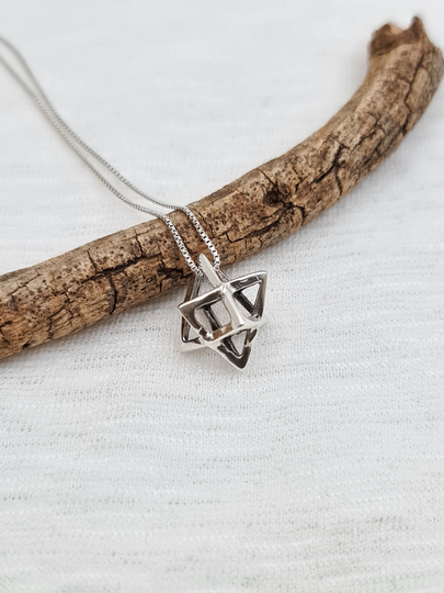 Merkaba Pendant Necklace 925 Sterling Silver, Sacred Geometry Necklace, 3D David Star Merkabah