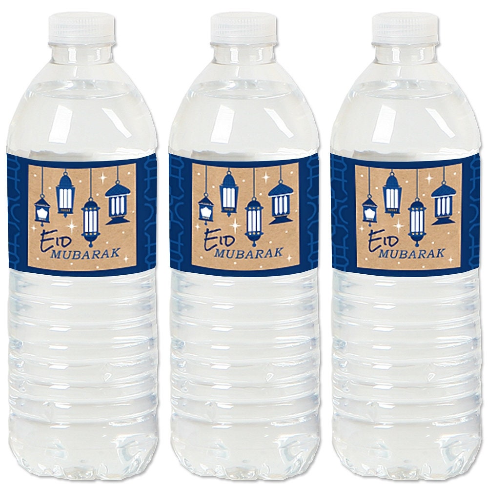 Ramadan - Water Bottle Labels Eid Mubarak Waterproof Self Stick Happy Sticker 20 Ct