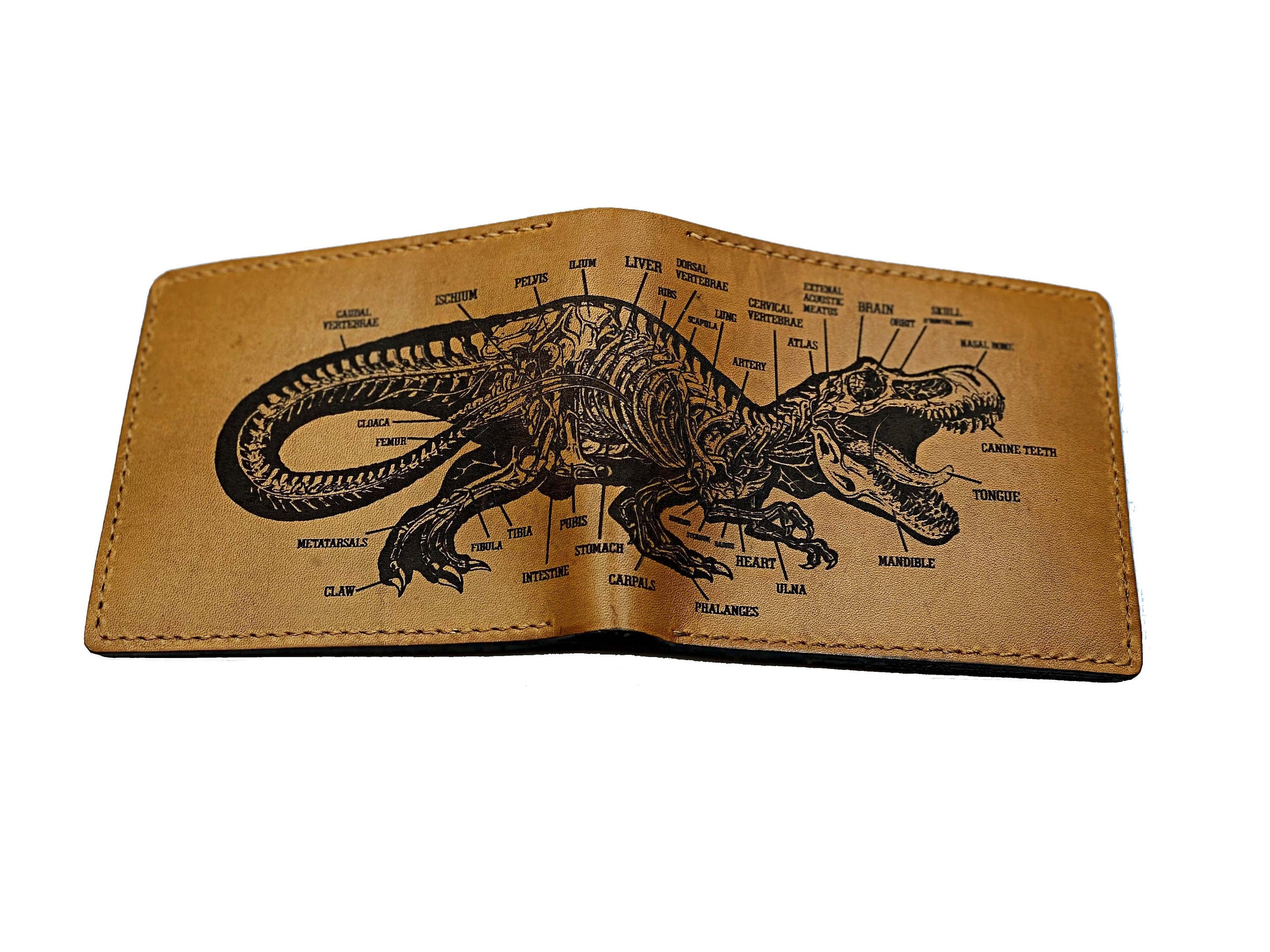 Personalized Dinosaur Anatomy Leather Handmade Men's Wallet, Birthday Gift For Him, Customized Anniversary Christmas Idea Men 2020