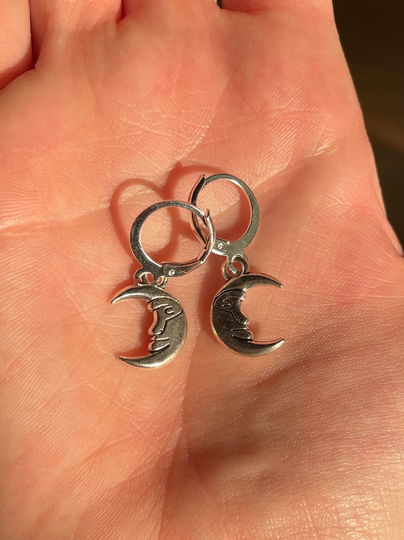 Silver Moon Huggies, Hippie Huggie Earrings, Hypoallergenic Hoops, Indie Jewelry, Celestial Earrings For Sensitive Ears