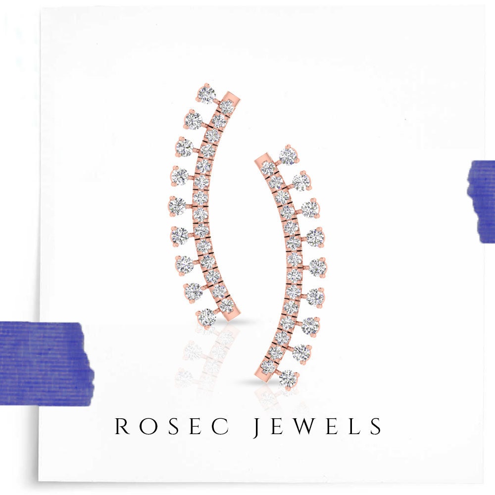Crawler Earrings, 1/4 Ct Diamond Climber Minimal Gold Ear Cuffs
