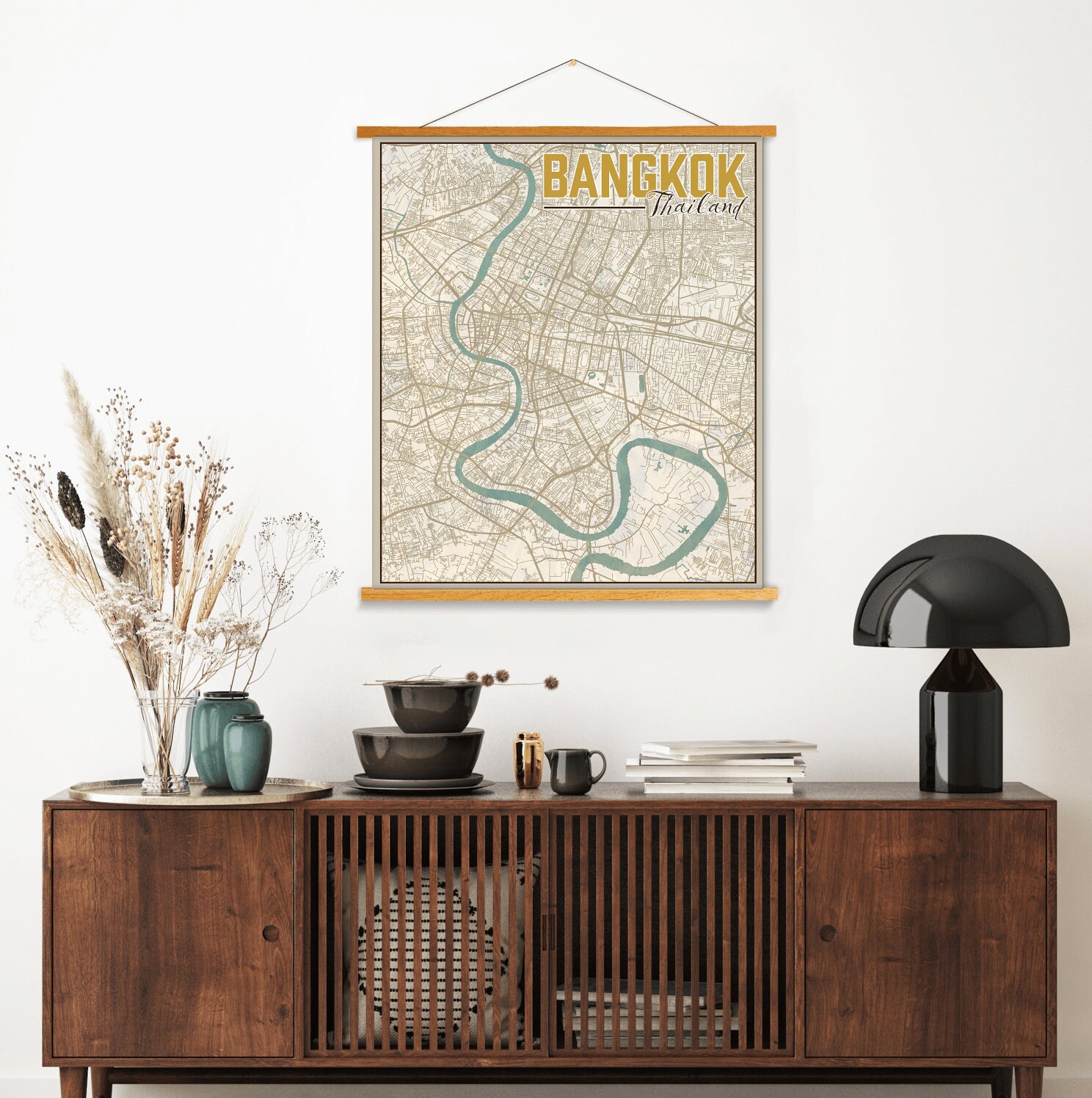 Bangkok Thailand Street Map | Hanging Canvas Of Printed Marketplace