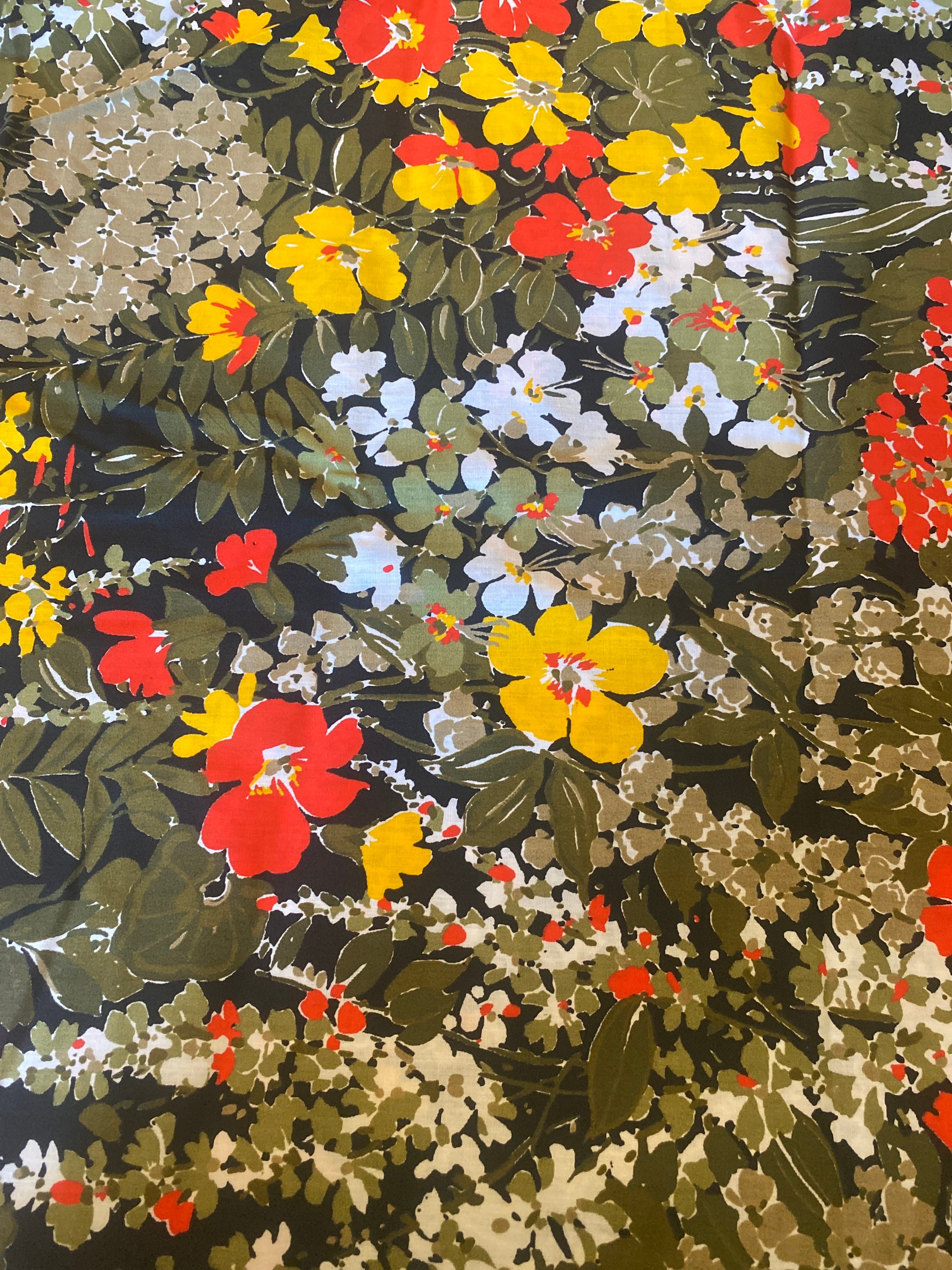 1/2 Yd Vintage Floral Cotton Blend Fabric