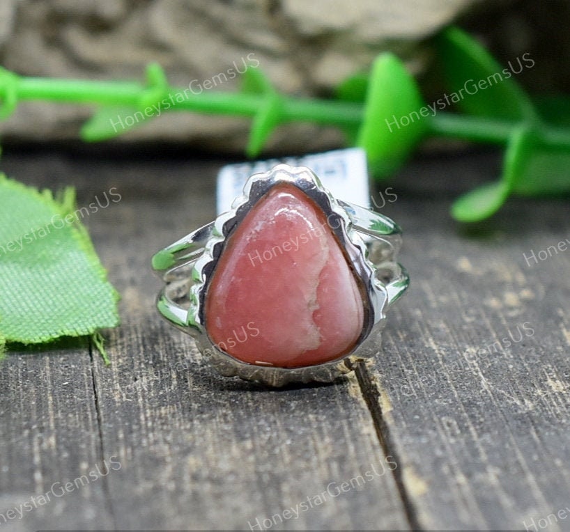 Rhodochrosite Ring 7 Us Silver Ring, Handmade Statement Birthstone, Boho Hippie, Costume Jewelry #ha 27 Body