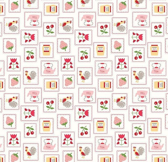 Cook Book Stamps Red, Lori Holt For Riley Blake, 1/2 Yard - Cut Continuously, C11757-Red