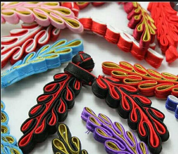 5Pairs Chinese Folk Leaf Pattern Embroidery Frog Button For Diy Cheongsam Stage Cosplay