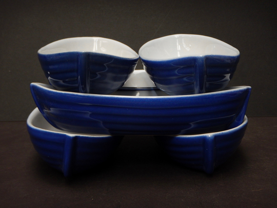 Restaurant Quality Hand Made Set Of Breton Seafood Serving Bowls in The Shape A Fishing Boat - Vintage French Tbl2/20