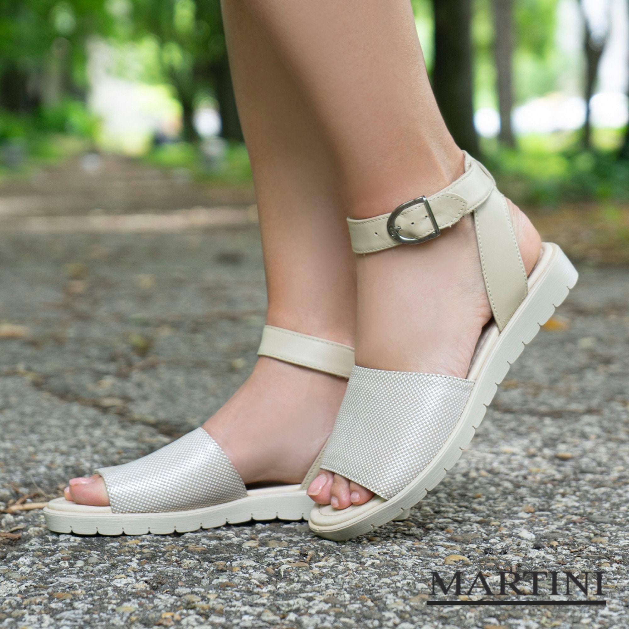 Beige Summer Sandals ~ Women Flats Leather Mary Janes Buckle Open Toe Shoes Genuine Dressy