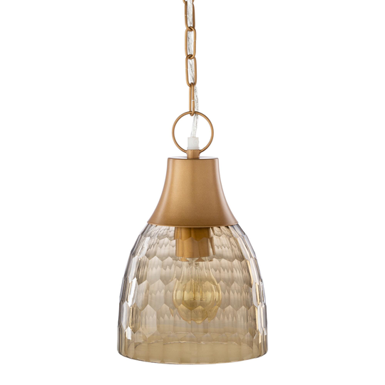 Carved Glass and Brass Dome Glasshouse Pendant Lamp: Green/Gold by World Market