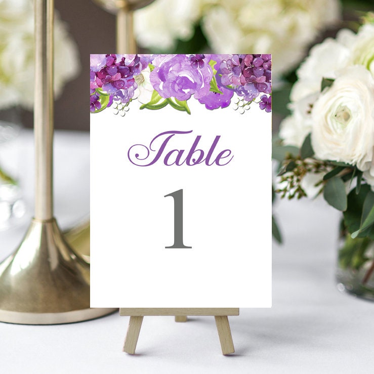 Wedding Table Number Cards 5x7 Printed - Majestic Purple Collection