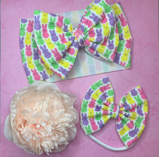 Easter Peep Bow, Wrap, Baby Girl Headband, Nylon Clip Toddler Bow
