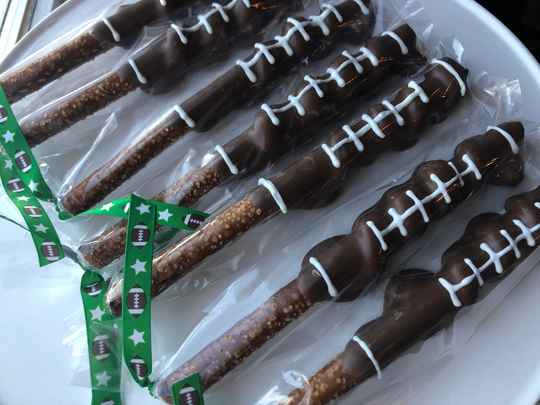1 Dozen Football Chocolate Pretzels, Super Bowl Favors, Cookies, Birthday Party, Rams Bengals
