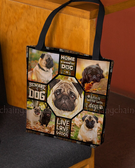 Pug Dog Tote Bag, Handbag, Shoulder Lovers Gift, Mom Funny Vintage Bag Gb13