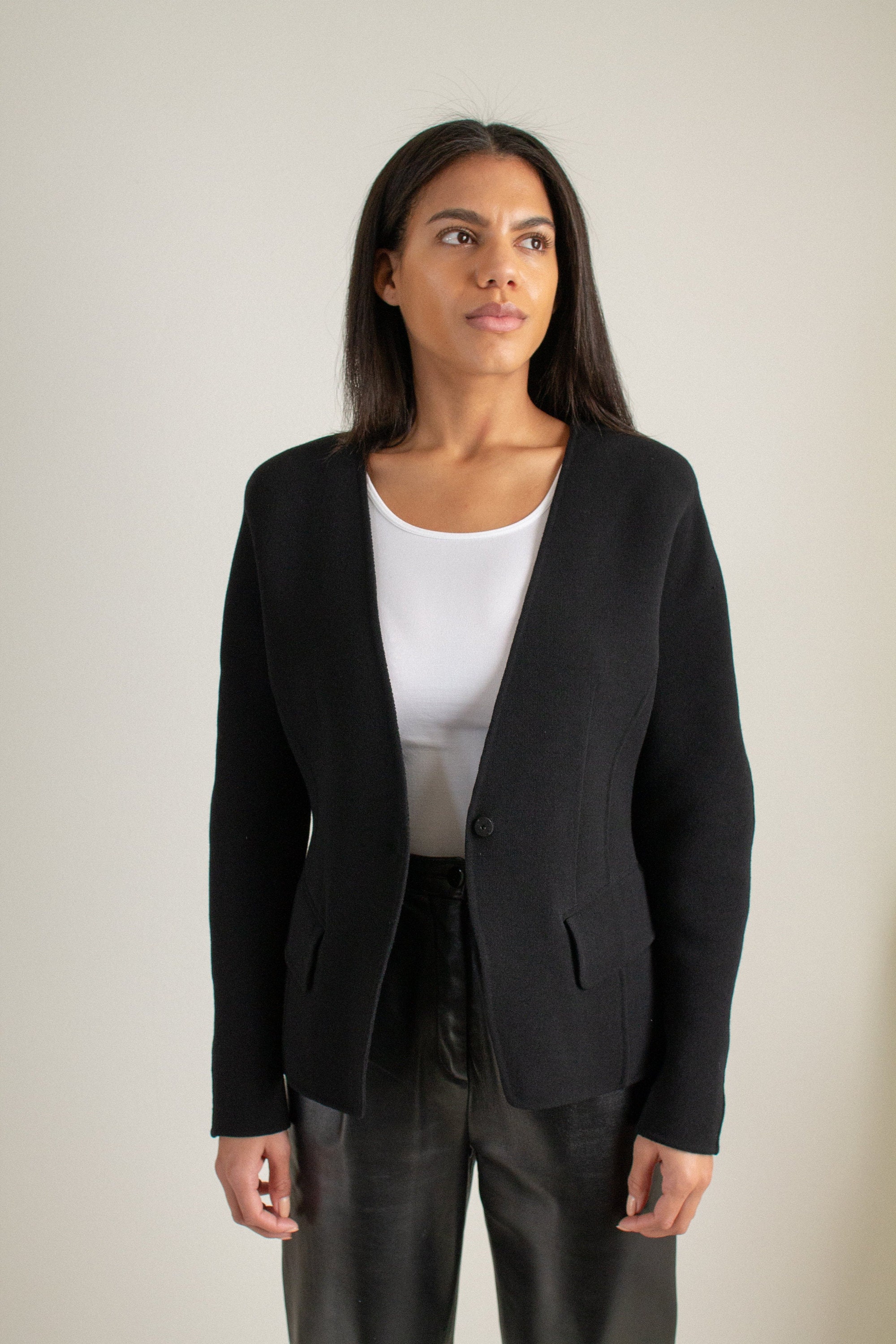 Y2K Black Wool Blend Donna Karan Minimal Sweater Blazer // S | 1527
