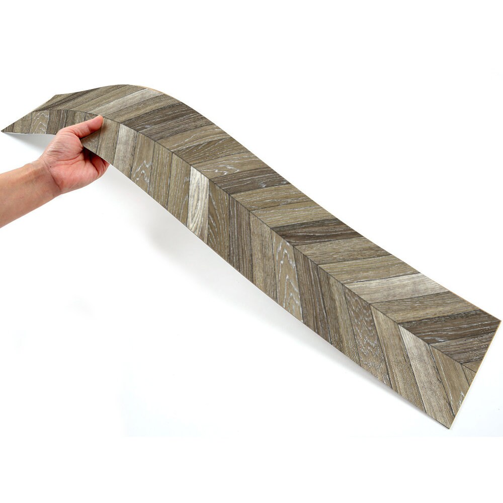 Funlife | Dark Chevron Wood Grain Peel & Stick Floor Tile Stickers Bathroom, Kitchen Waterproof, Removable