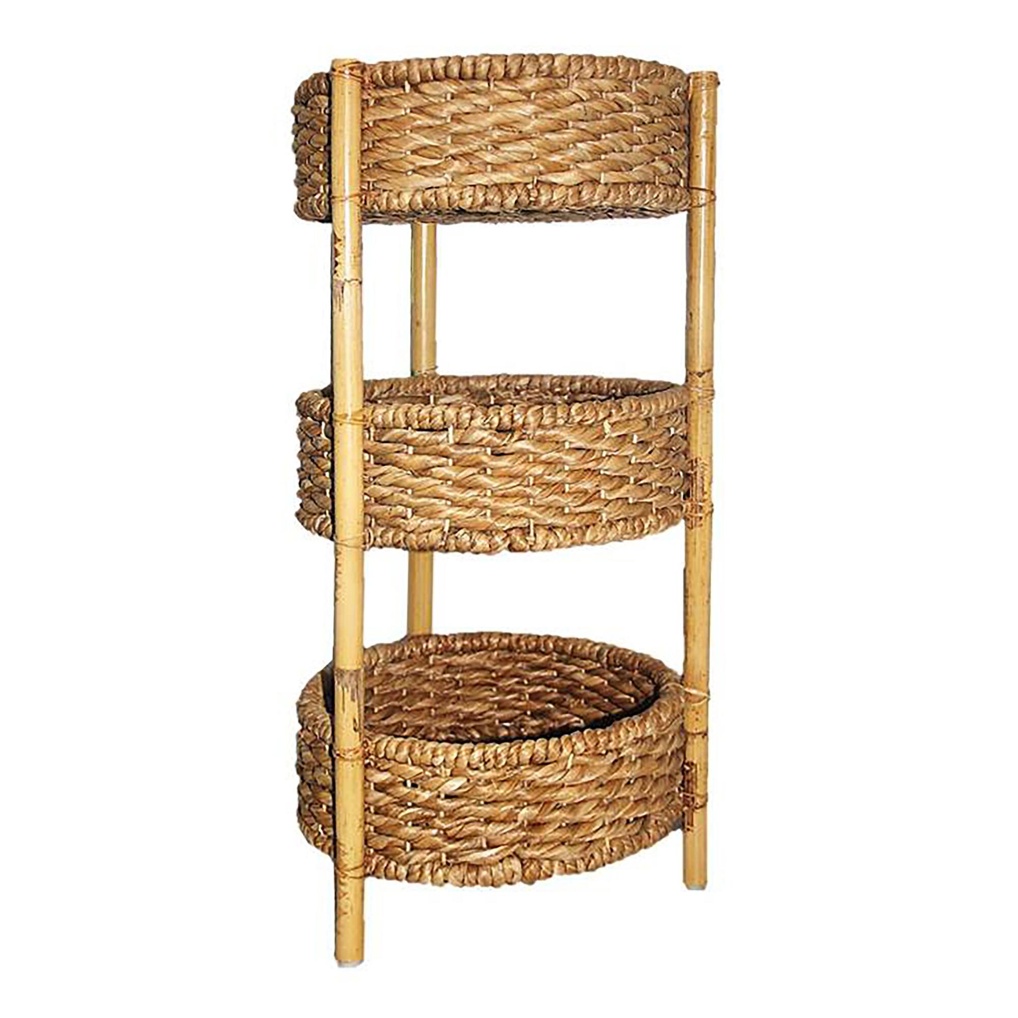 Round Natural Hyacinth 3 Tier Tasmine Storage Tower - Natural Fiber by World Market