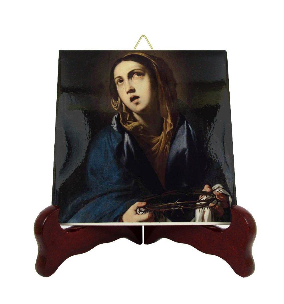 Catholic Gifts - Virgin Mary Art Of Sorrows Icon On Ceramic Tile Blessed Mater Dolorosa Holy Art