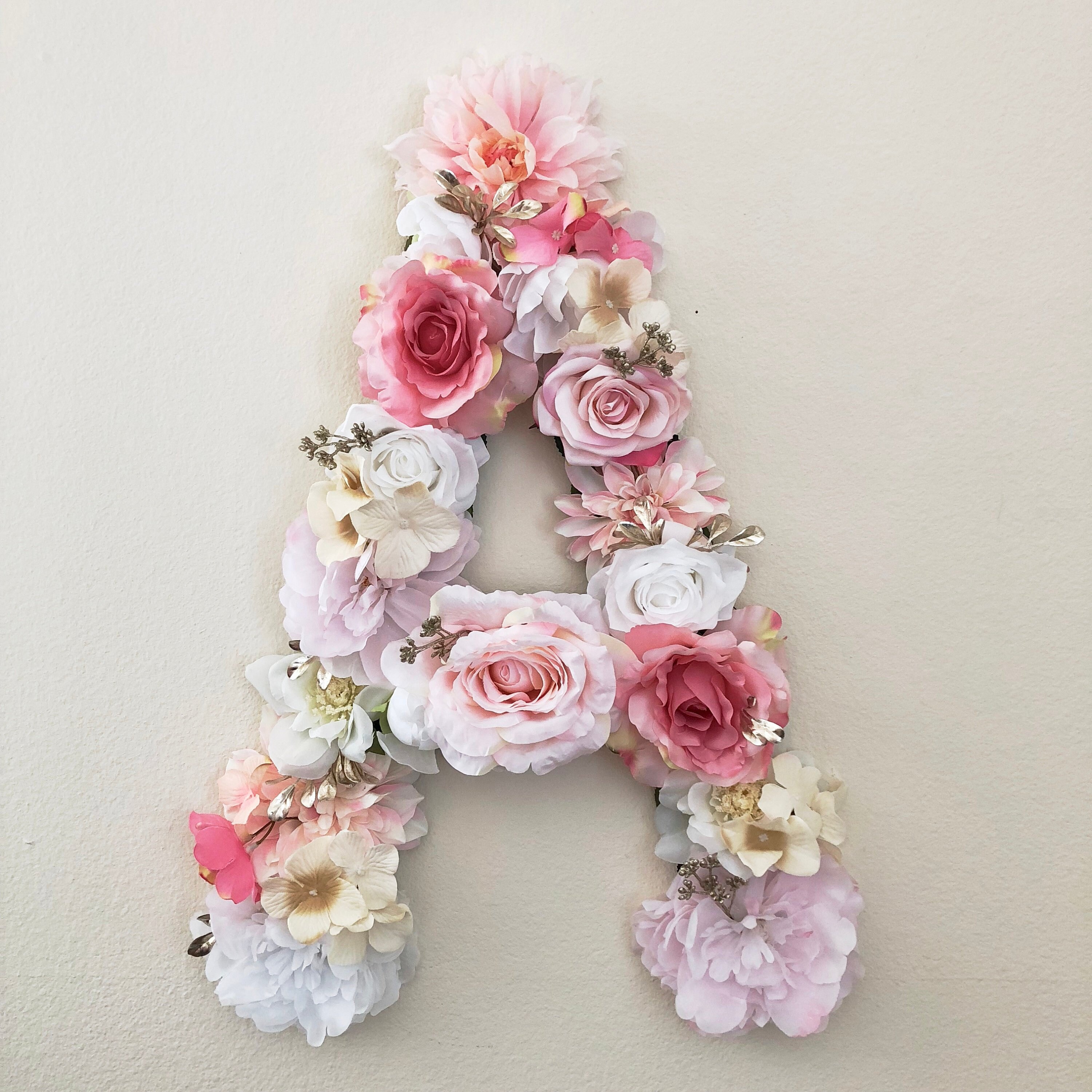 Flower Letter, Floral Pink & Gold Name Sign, Nursery Decor, Birthday Birthday, Theme