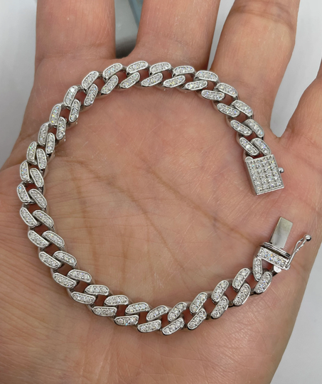 Diamond Link Bracelet, 14K White Gold Cuban Bracelet