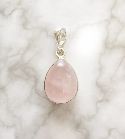 Dainty Sterling Silver Rose Quartz Pendant, Small & Sweet