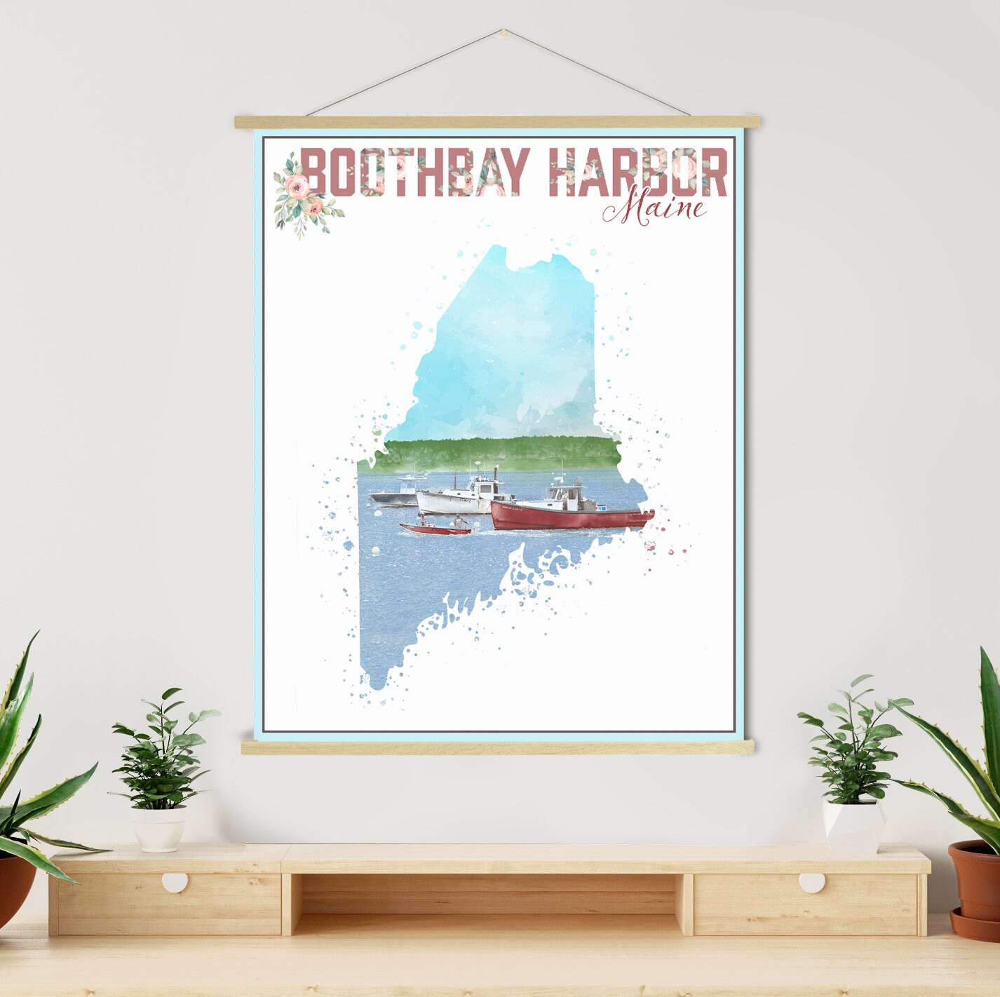 Boothbay Harbor Maine Watercolor Illustration Print | Magnetic Poster Frame Printed Marketplace