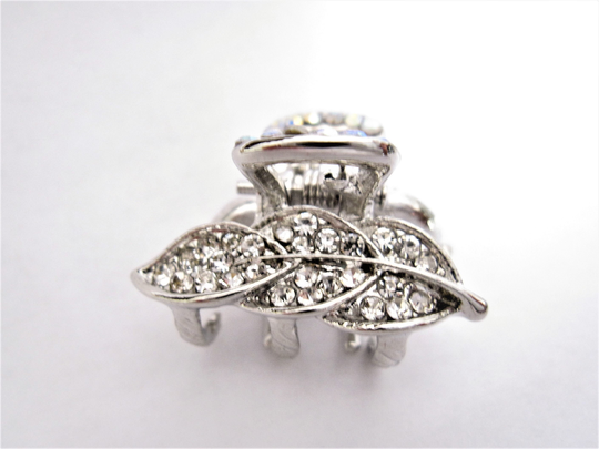 Small Mini Silver Metal Leaf Crystal Hair Claw Clip Bridal
