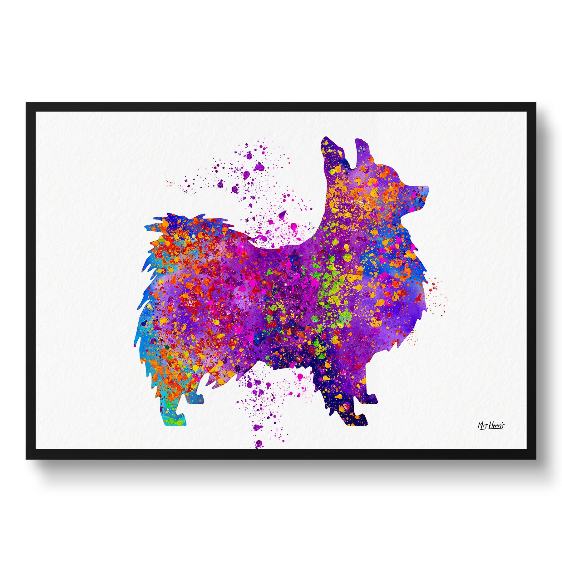 Papillon Watercolour Dog Print - Splash Veterinary Decor Gift Illustration Framed & Unframed Wall Art For Lovers & Vets