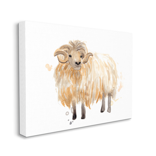 Stupell Industries Stoic Highland Mountain Goat Curved Horn Ram June Erica Vess 30-in H x 24-in W Animals Print on Canvas in Brown | AE-535-CN-24X30
