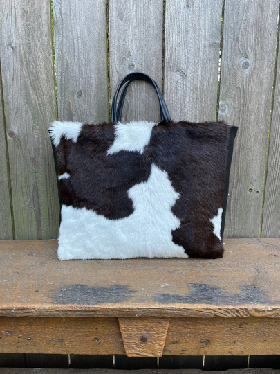 Calf Hide Tote Bag-Hair On Tote-Black Leather Tote-Women's Handbag-Woodside Goods