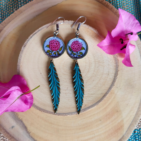 Boho Floral Danglers, Earrings, Yoga Earrings, Spiritual Jewelry, Gift For Her, Self Gift, Boho Dangles, Hand Painted Earrings