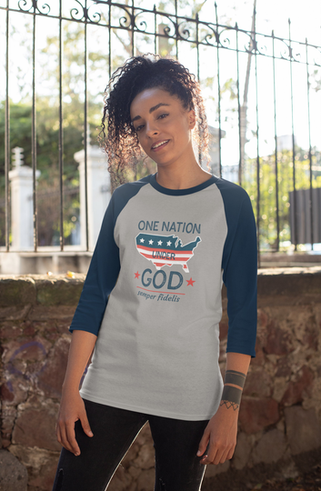 One Nation Under God Unisex Tri-Blend 3/4 Raglan Tee, Bless America Patriotic Tee For Women, Men