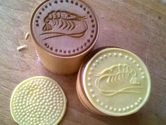 Corzetti "Shrimp" Stamp For Seafood Pasta, Chianti Maple, Handcarved, Handturned