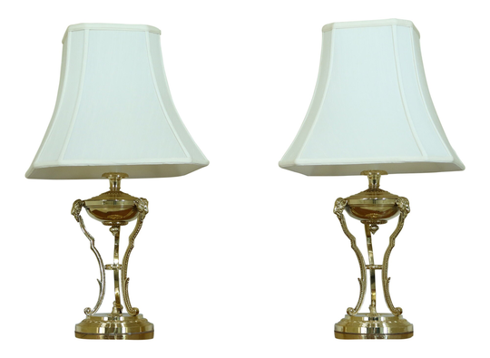 F51112Ec Pair Regency Style Rams Head Brass Table Lamps