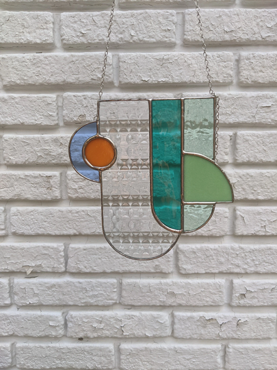 Mid Century Modern Stained Glass Window Hanging