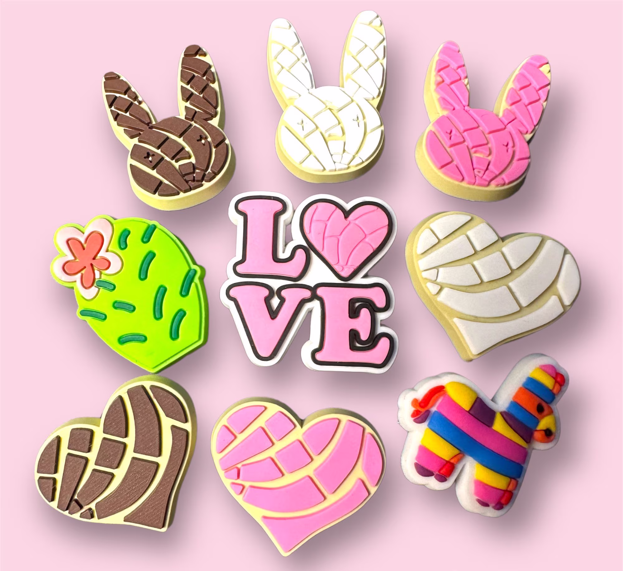 Love Conchas Shoe Charms, Latina, Mexicana, Bad Bunny Concha Charm, Pan Dulce, Mexican Bread, Cute Girly Pink Valentines Day